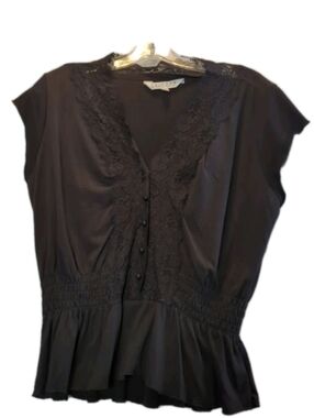 Uniform John Paul Richard Lace/Buttons Shirt Top Black Women's Medium NWT